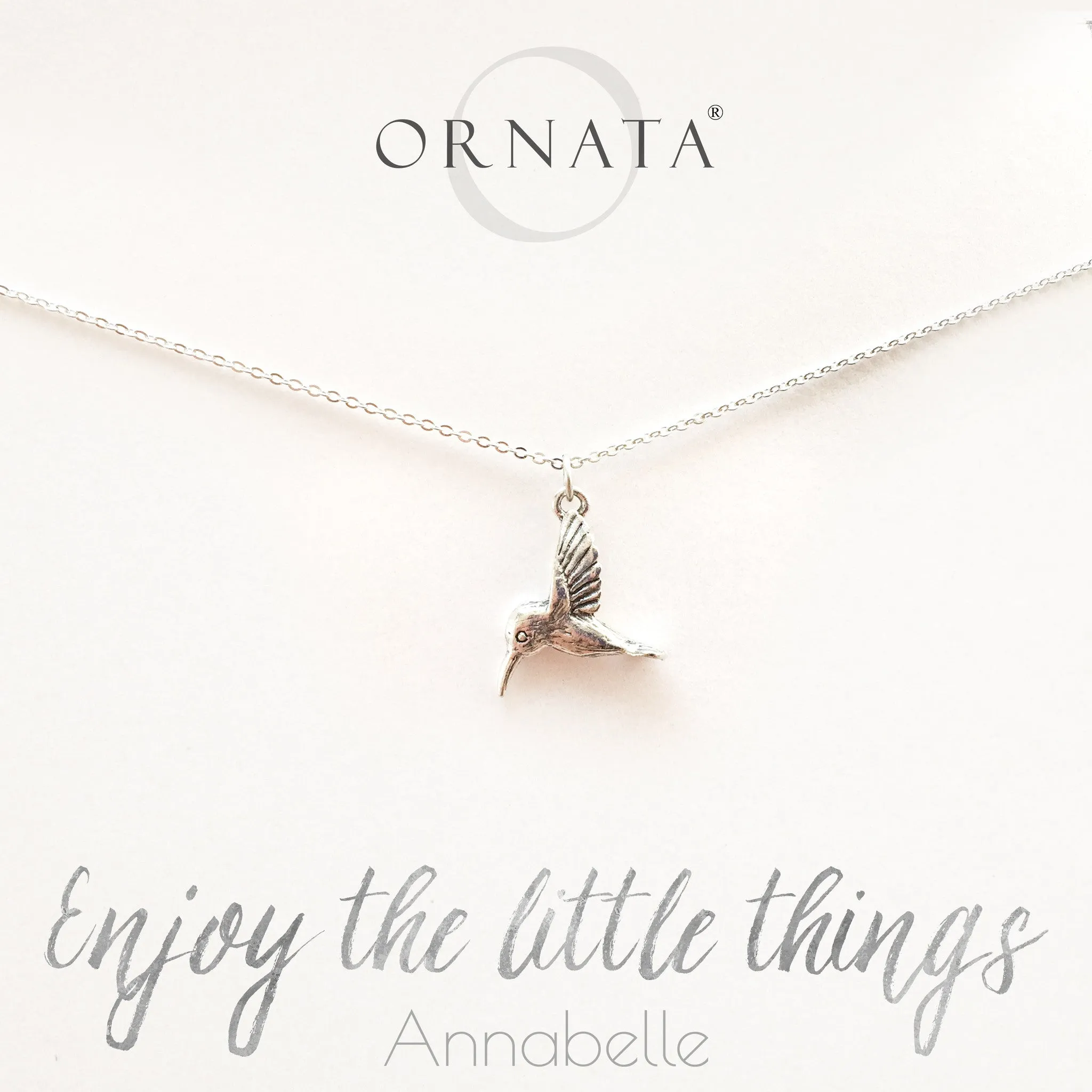 “Enjoy the Little Things” Delicate Hummingbird Sterling Silver and Silver Plated Necklace