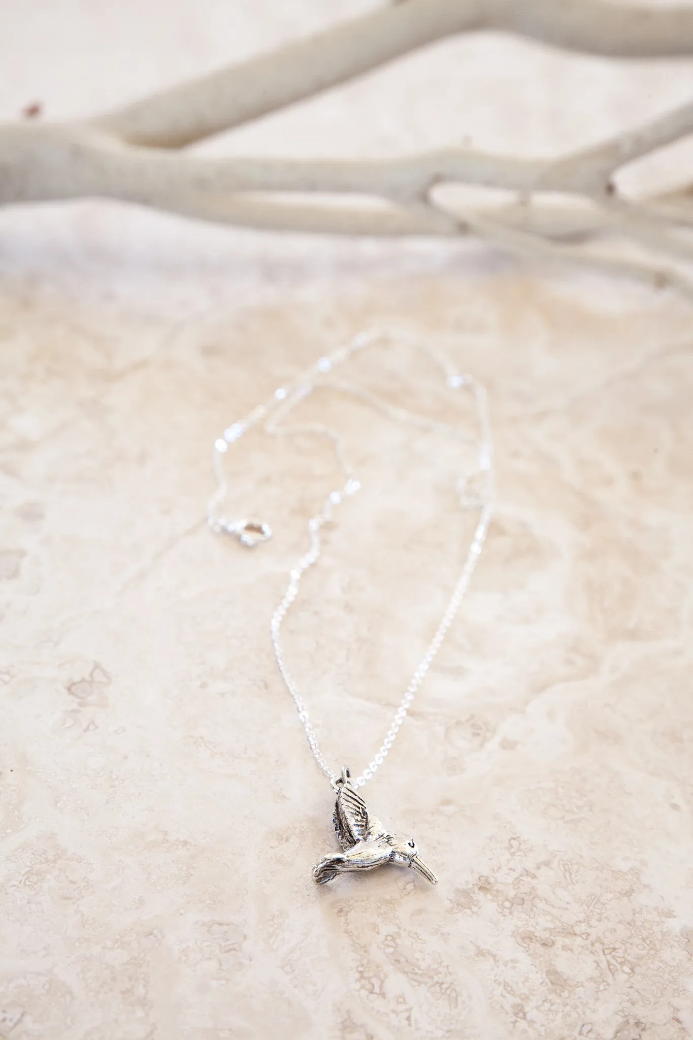 “Enjoy the Little Things” Delicate Hummingbird Sterling Silver and Silver Plated Necklace