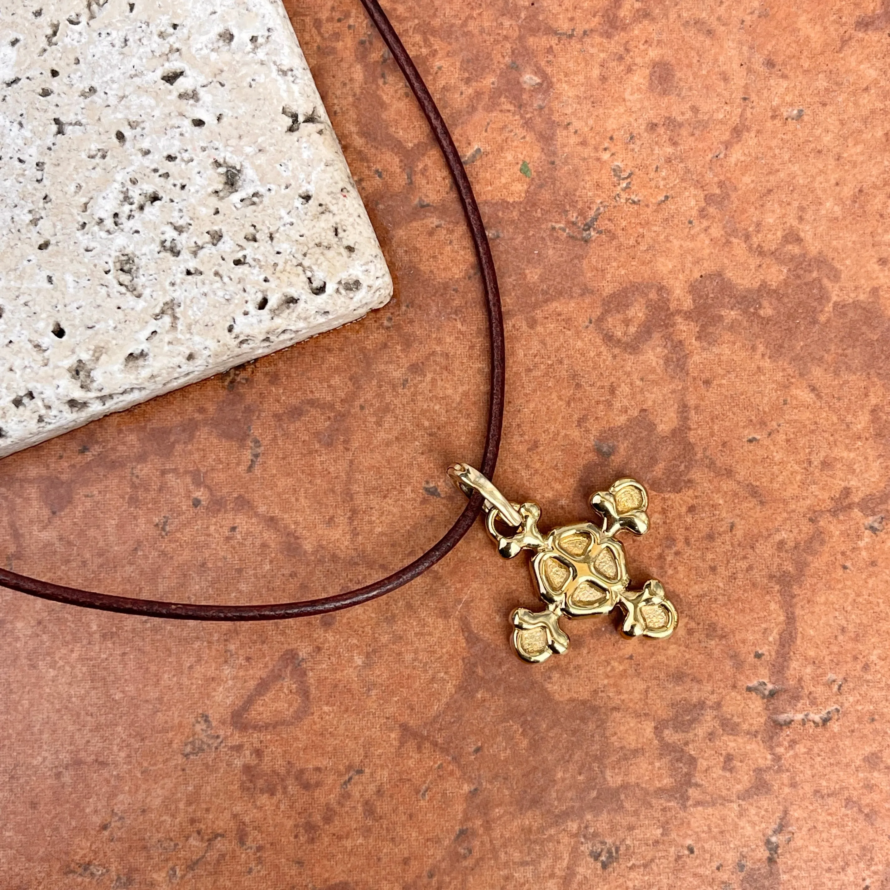 Estate 14KT Yellow Gold Byzantine Electroform Maltese Cross Pendant Leather Necklace