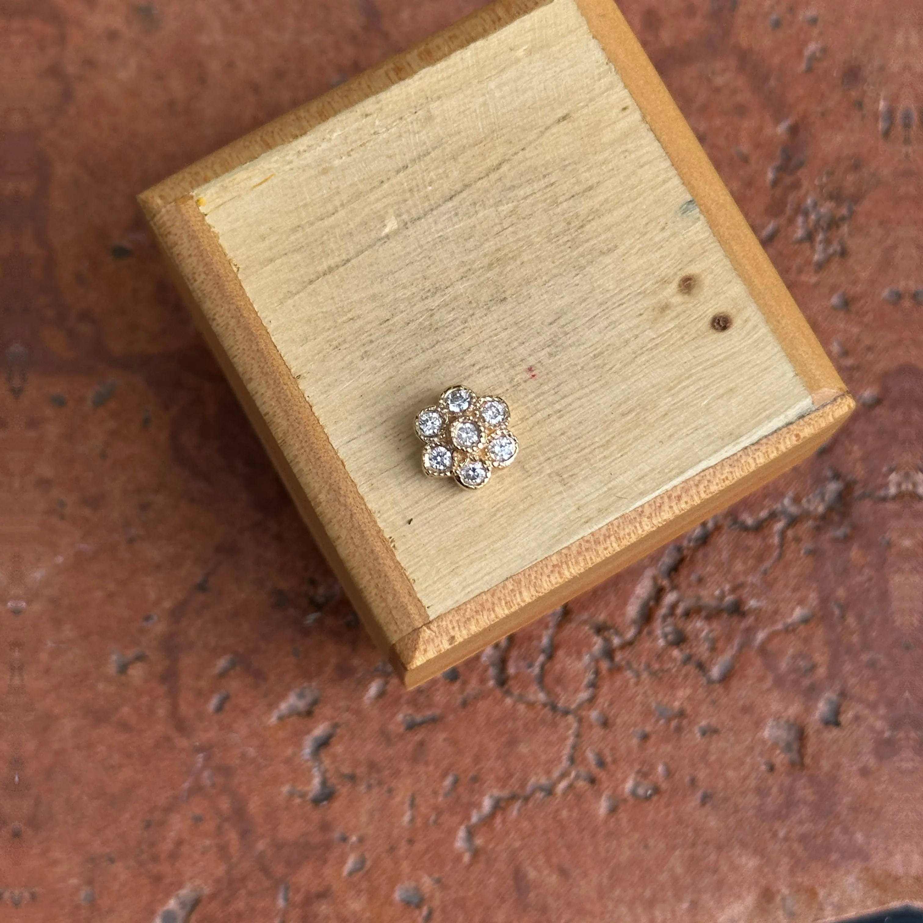 Estate 14KT Yellow Gold Diamond Flower Pendant Slide