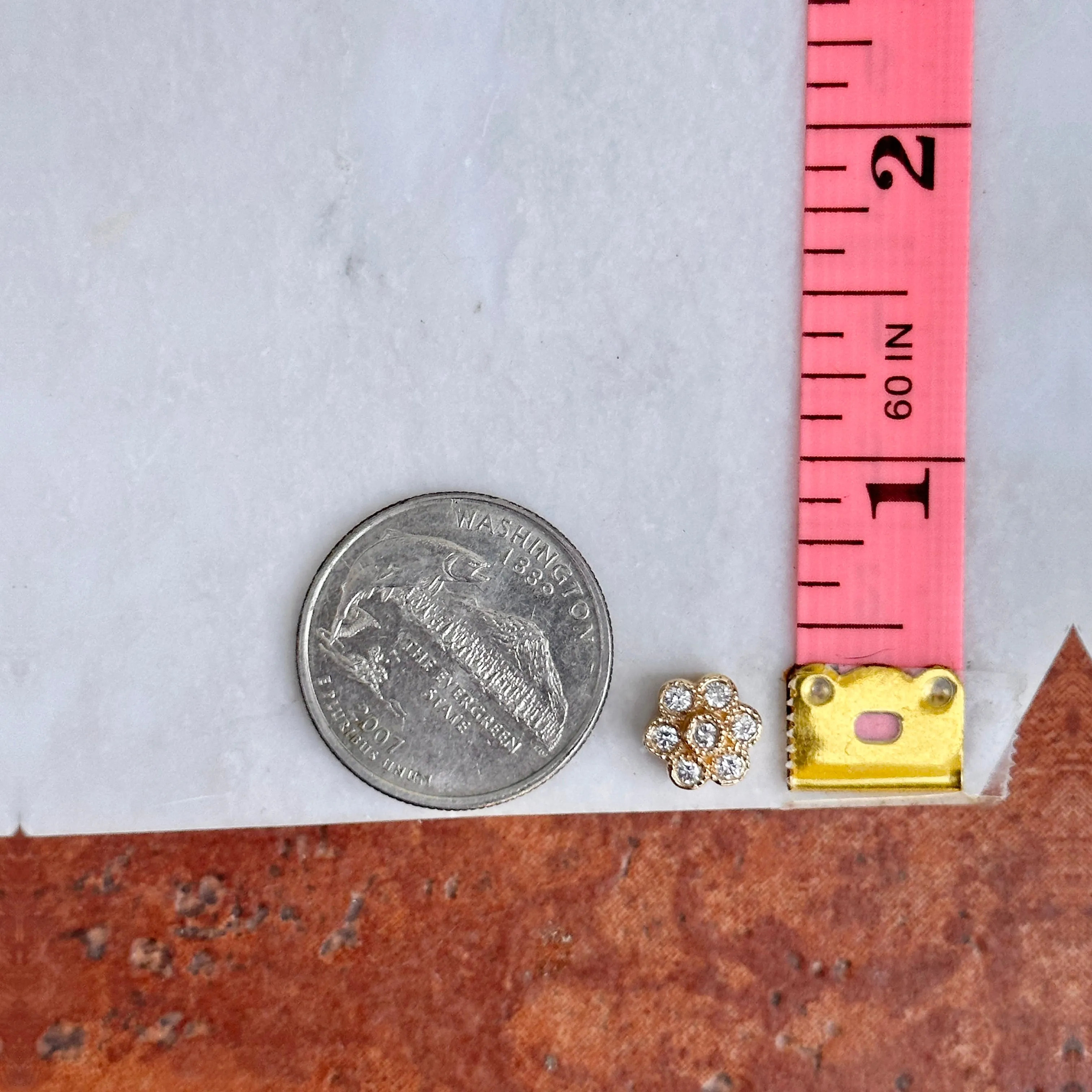 Estate 14KT Yellow Gold Diamond Flower Pendant Slide