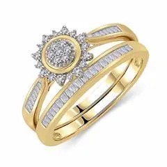 EternalDia 1/3 Cttw Diamond Sunburst-Style Engagement Bridal Set in 10K Yellow Gold (IJ/I3)