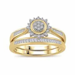 EternalDia 1/3 Cttw Diamond Sunburst-Style Engagement Bridal Set in 10K Yellow Gold (IJ/I3)