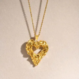 Exaggerated Oversize Heart Necklaces, Irregular Hammered Heart Pendant