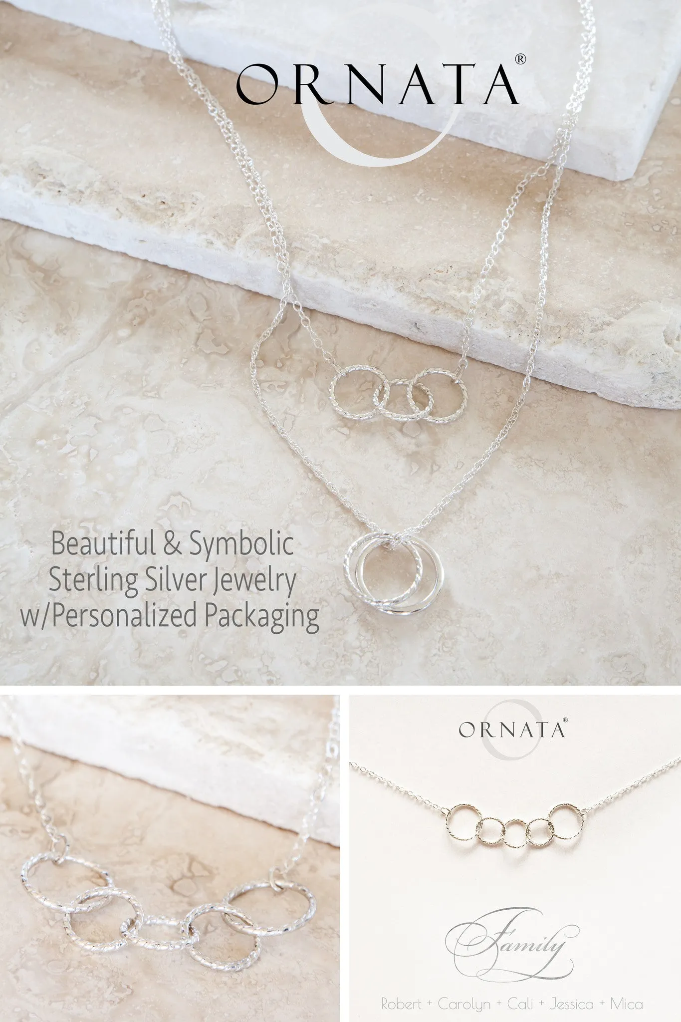 Family of Five PERSONALIZED Sterling Silver Necklace by Ornata