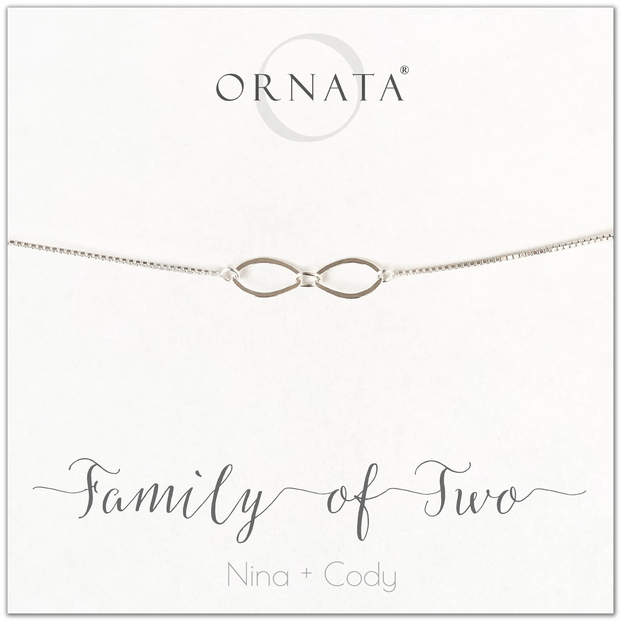 “Family of Two” Sterling Silver Bolo Bracelet on Personalized Jewelry Card