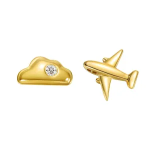 FANCIME Tiny Airplane 18K Yellow Gold Stud Earrings