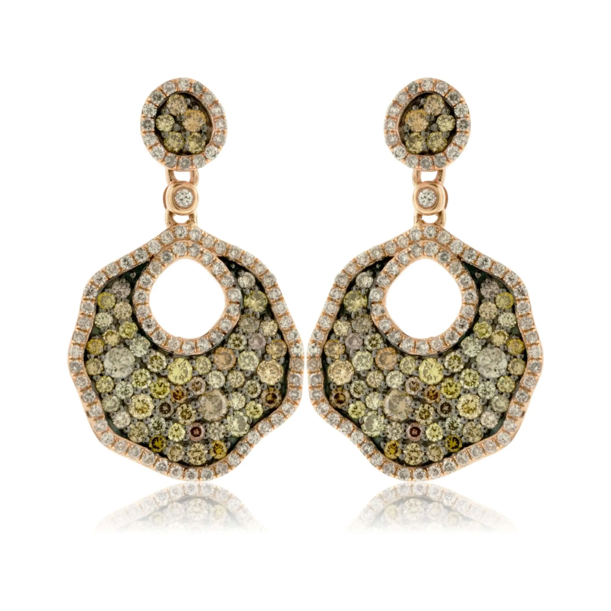 Fancy Color Brown Diamond & Diamond Dangle Earrings