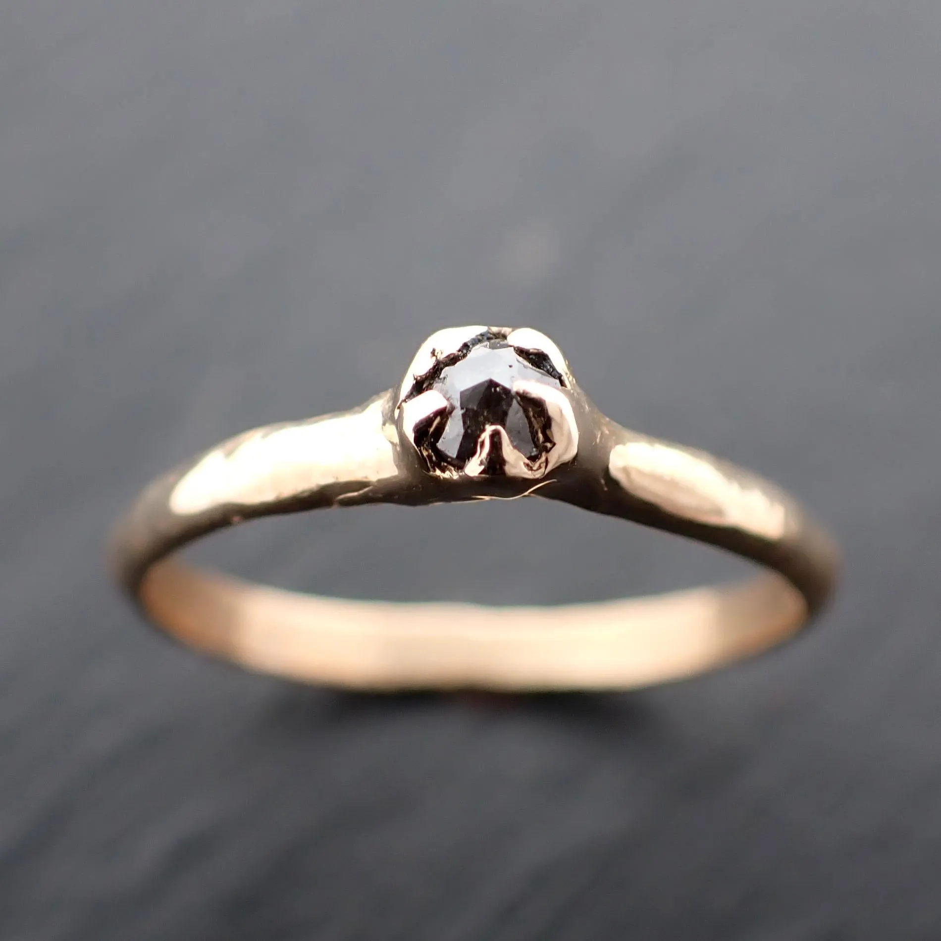 Fancy cut salt and pepper Dainty Diamond Solitaire Engagement 14k yellow Gold Wedding Ring byAngeline 3556