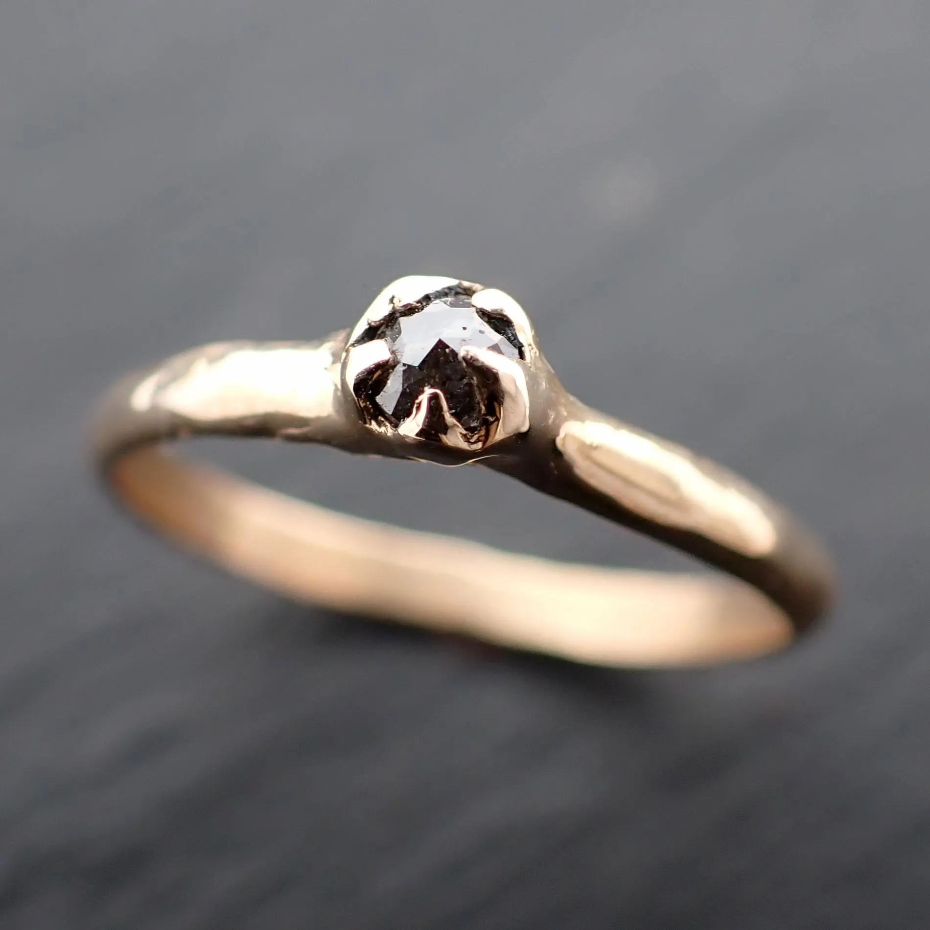 Fancy cut salt and pepper Dainty Diamond Solitaire Engagement 14k yellow Gold Wedding Ring byAngeline 3556