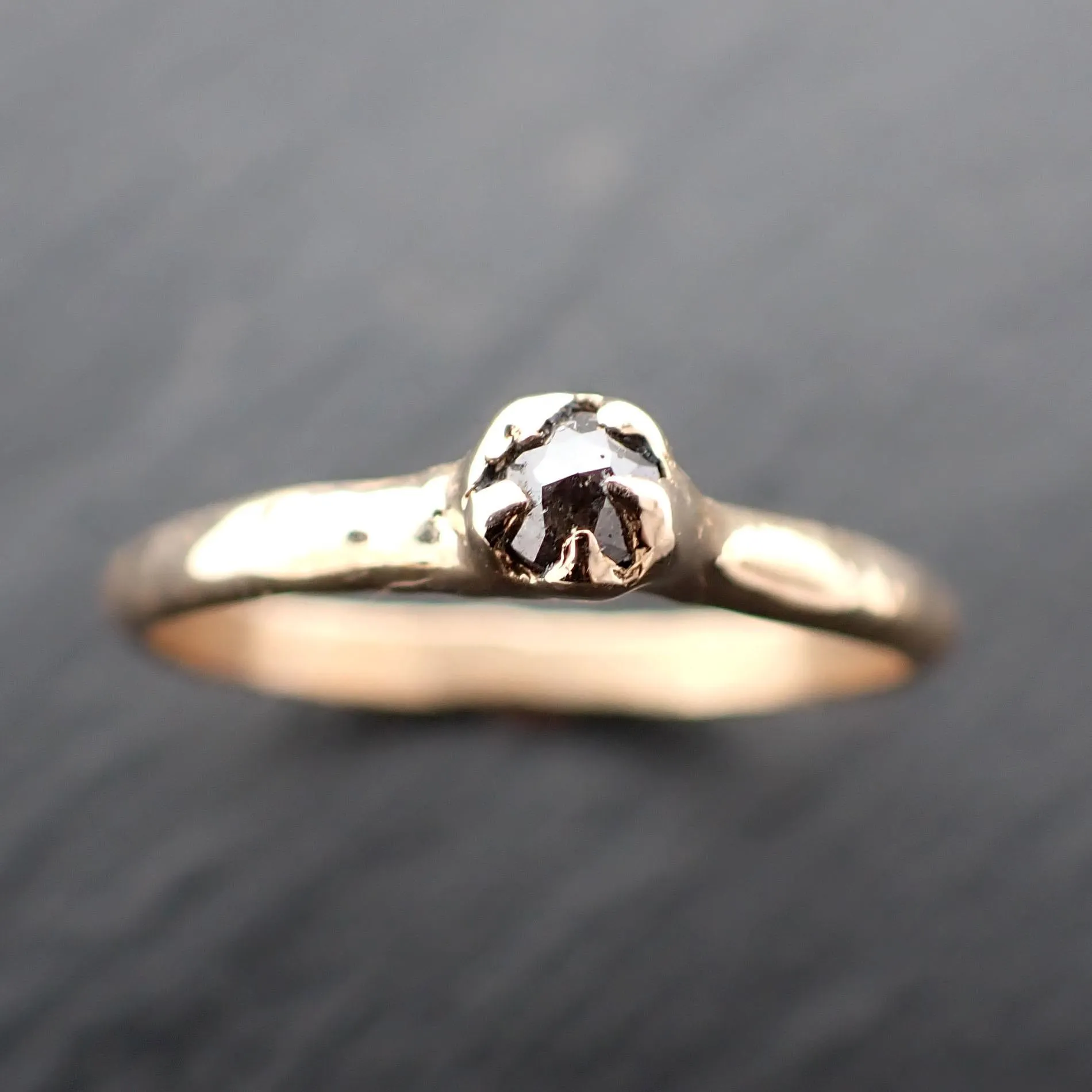 Fancy cut salt and pepper Dainty Diamond Solitaire Engagement 14k yellow Gold Wedding Ring byAngeline 3556