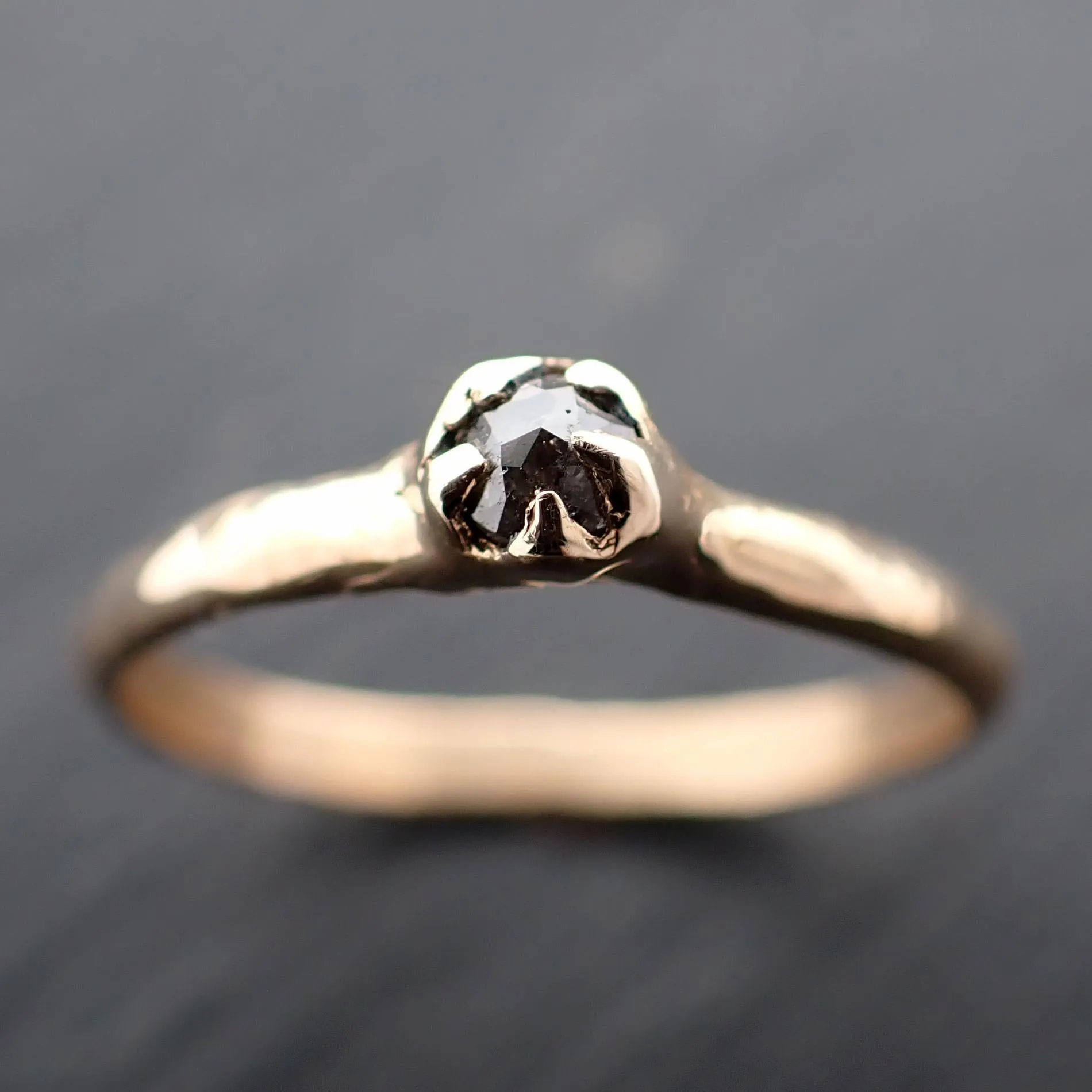 Fancy cut salt and pepper Dainty Diamond Solitaire Engagement 14k yellow Gold Wedding Ring byAngeline 3556