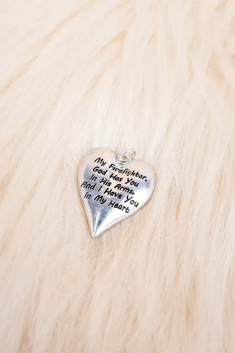 Firefighter Heart Silvertone Pendant