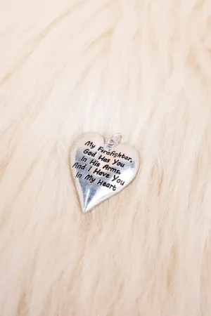 Firefighter Heart Silvertone Pendant