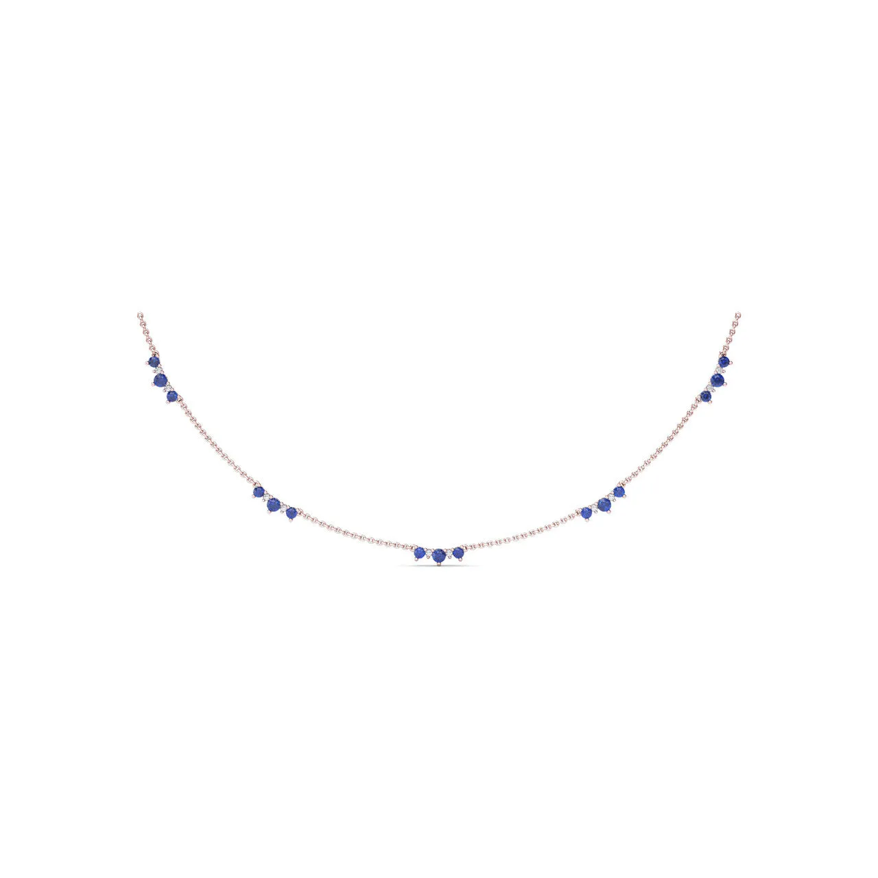 Five Stone Sapphire and Diamond Station Necklace