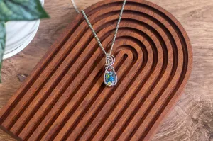 Floral Glass and Sterling Silver Teardrop Pendant