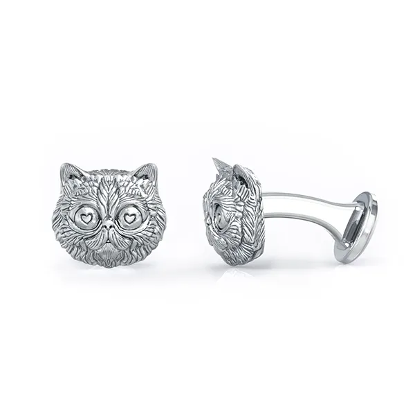 Fluffy Persian Love Cat Face Cufflinks