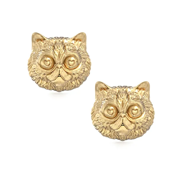 Fluffy Persian Love Cat Face Cufflinks