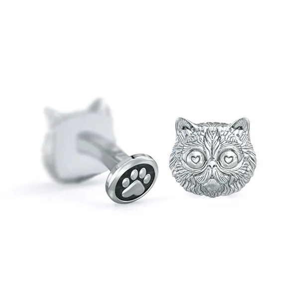 Fluffy Persian Love Cat Face Cufflinks