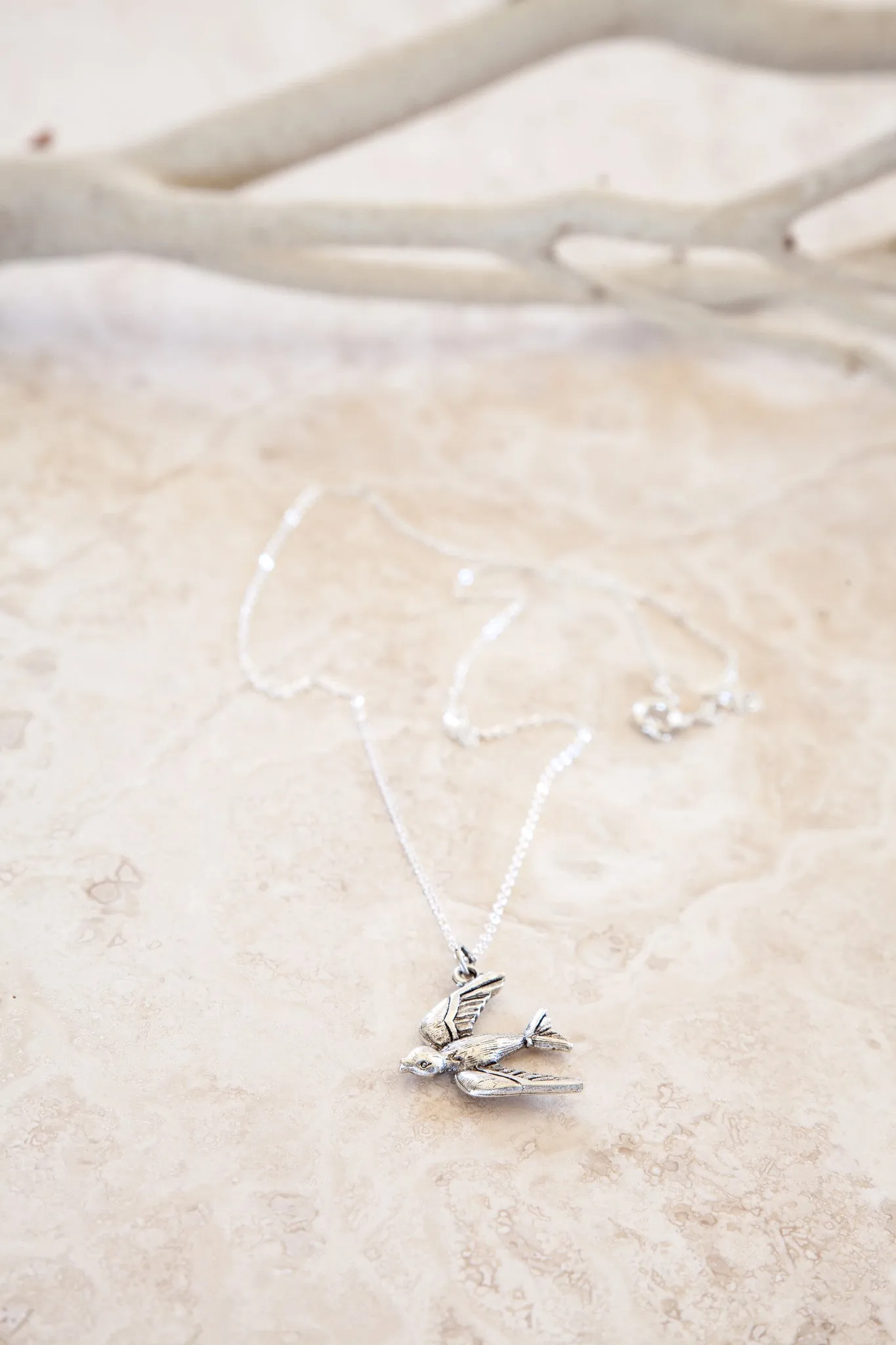 “Fly With Me” Delicate Sterling Silver and Silver Plated Swallow Necklace