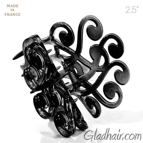 French Fancy Flat Black Plastic Hair Claw