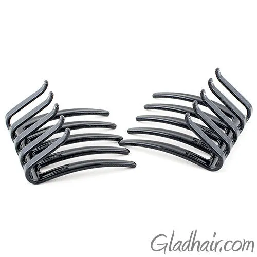 French Folded Interlocking Black Combs with Crystal and Studs - Pair