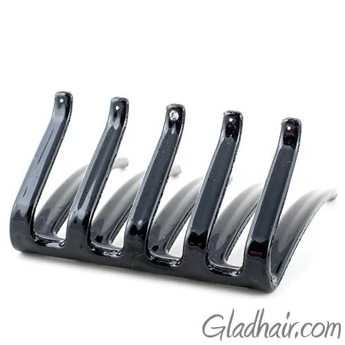 French Folded Interlocking Black Combs with Crystal and Studs - Pair