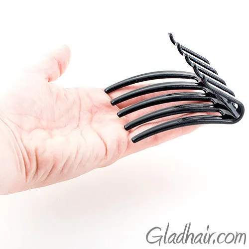 French Folded Interlocking Black Combs with Crystal and Studs - Pair