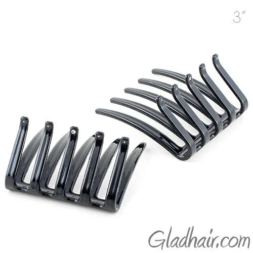 French Folded Interlocking Black Combs with Crystal and Studs - Pair