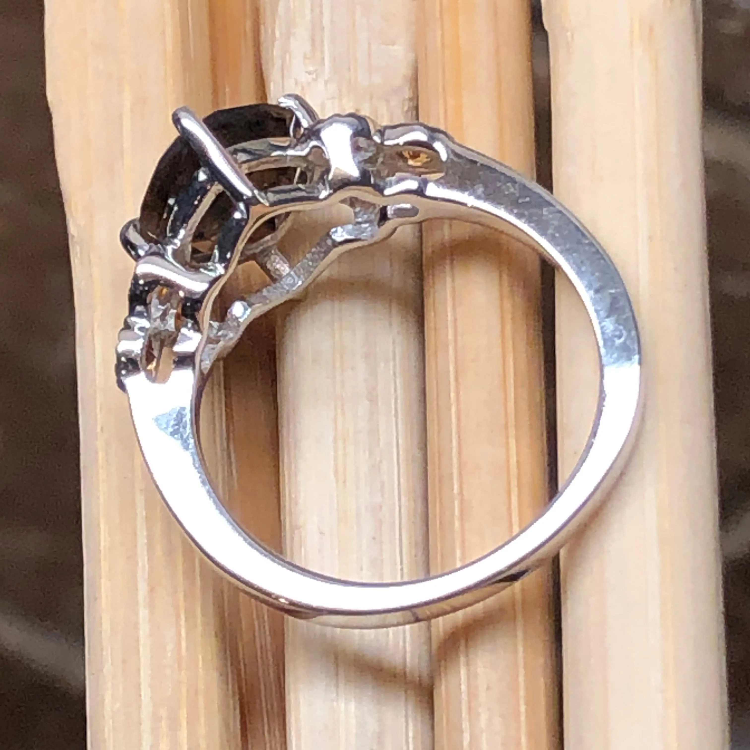 Genuine 1ct Smoky Topaz, Golden Citrine 925 Solid Sterling Silver Engagement Ring Size 6, 7, 8, 9