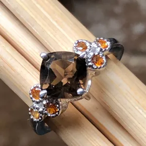 Genuine 1ct Smoky Topaz, Golden Citrine 925 Solid Sterling Silver Engagement Ring Size 6, 7, 8, 9
