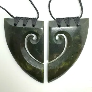 Genuine NZ Greenstone Split Heart Necklaces with Binding
