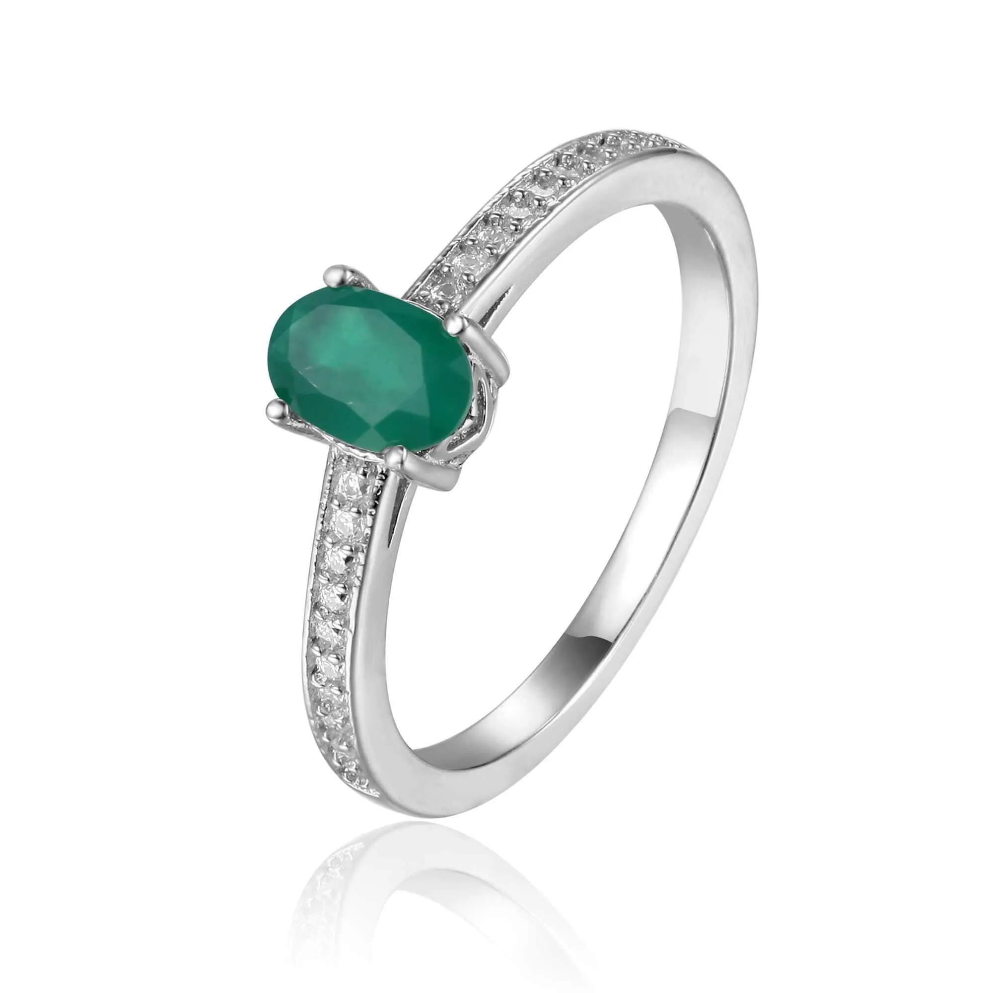Genuine Solitaire Oval Cut Emerald Engagement Rings