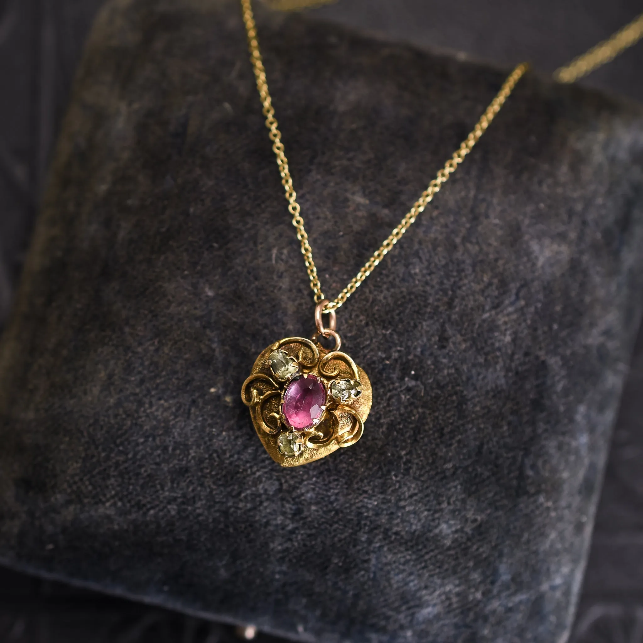 Georgian Pink Topaz & Chrysolite Heart Pendant