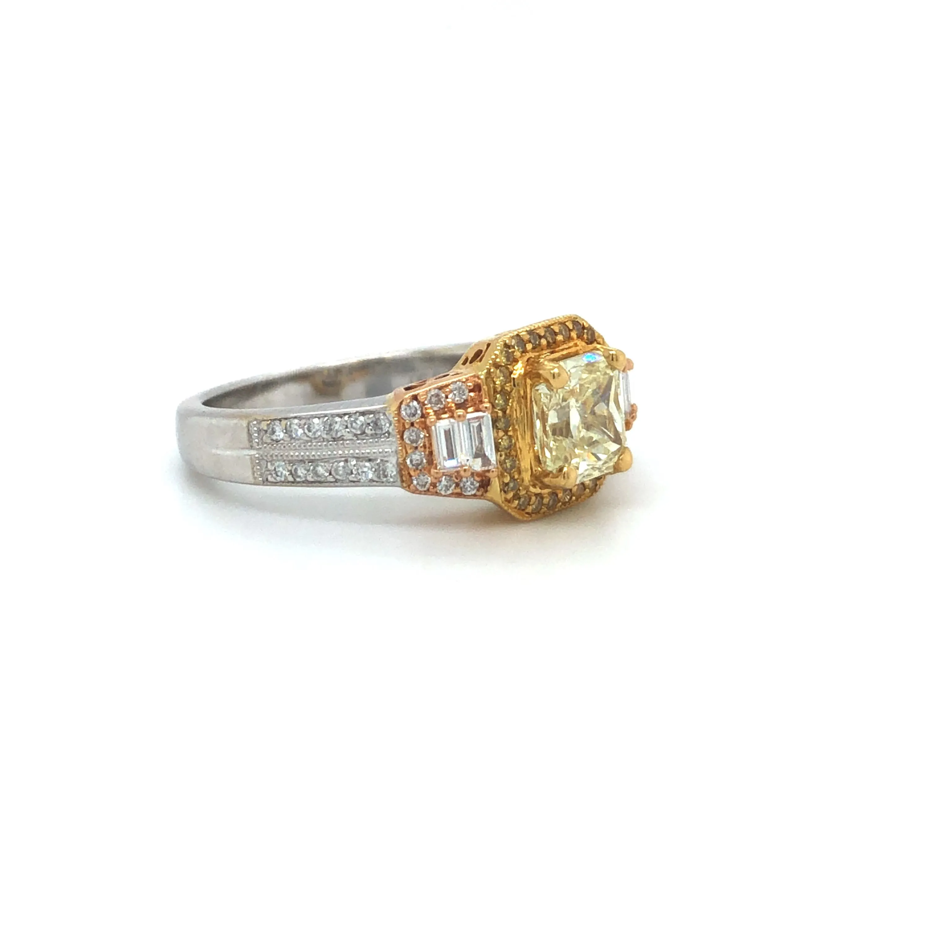 GIA Yellow Radiant Diamond Halo Engagement Ring 18k Tricolor Gold Sz 6.75