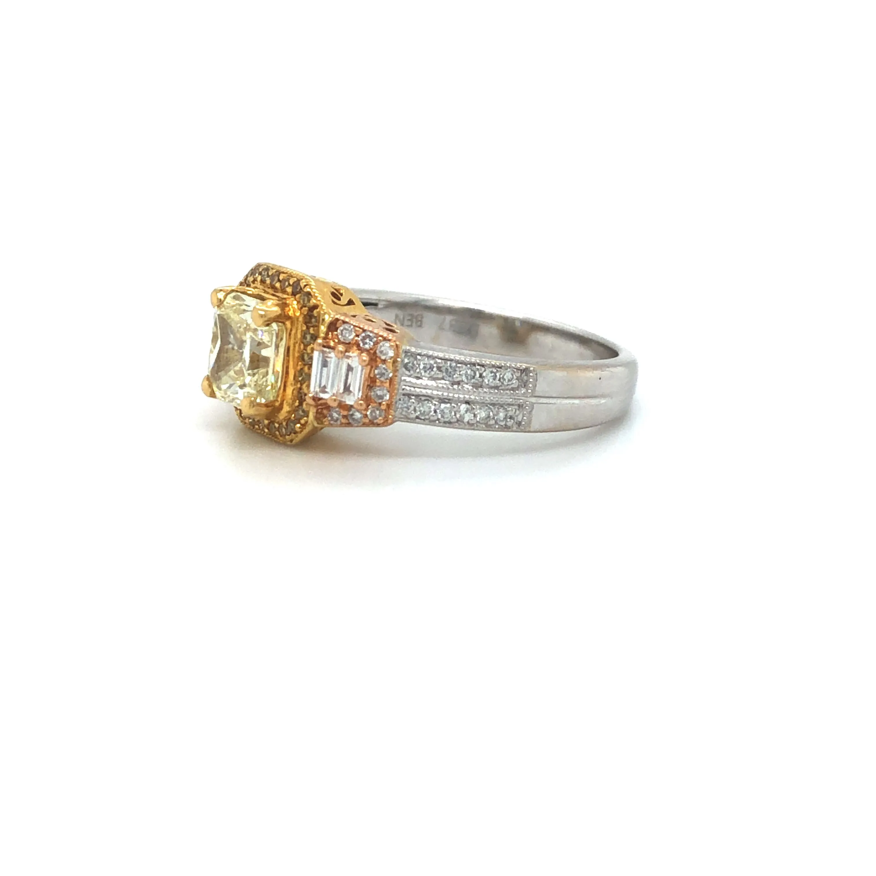 GIA Yellow Radiant Diamond Halo Engagement Ring 18k Tricolor Gold Sz 6.75
