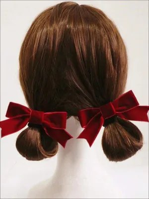Girls Retro Velvet Bow Hair Clips (Pack of 2)