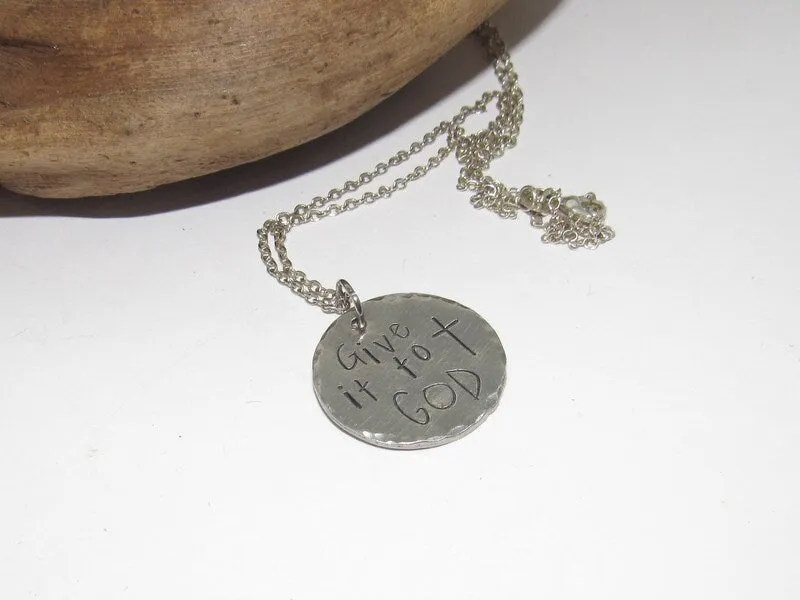 Give it to God stamped necklace, let go and let God, personalized engraved necklace , hand stamped jewelry , encouragement gift