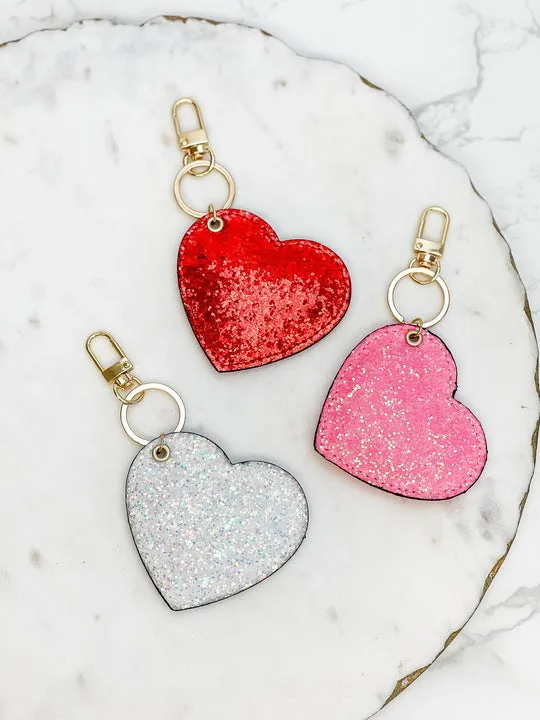 Glitter Heart Key Chain - White
