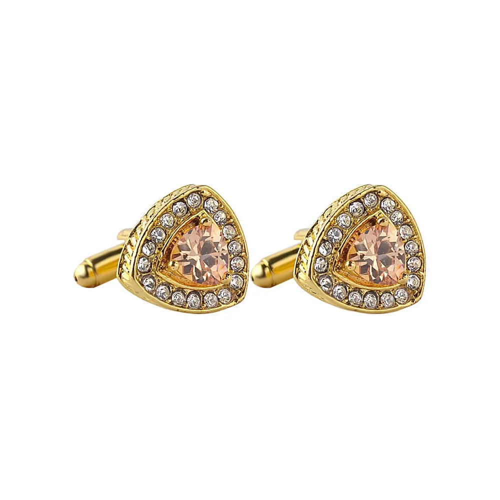 Gold & Silver Crystal Triangle Diamond Men's French Swank Cufflinks