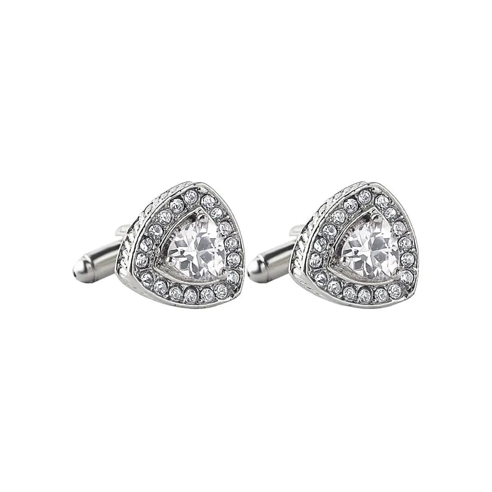 Gold & Silver Crystal Triangle Diamond Men's French Swank Cufflinks