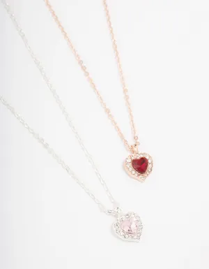 Gold & Silver Mixed Metal Heart Halo Necklace Pack