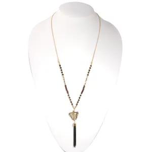 GOLD AND BROWN BEADS TASSEL NECKLACE #SWKK-3368GCAM (NC3)