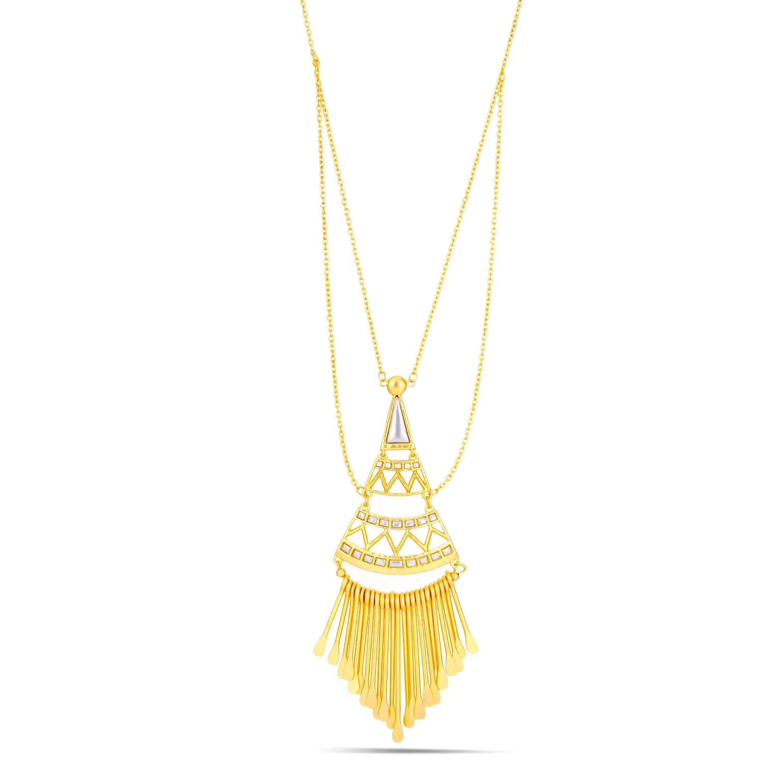 GOLD AND SILVER TONE METAL TASSEL  NECKLACES #SWR-CP2893GLD (HG1)