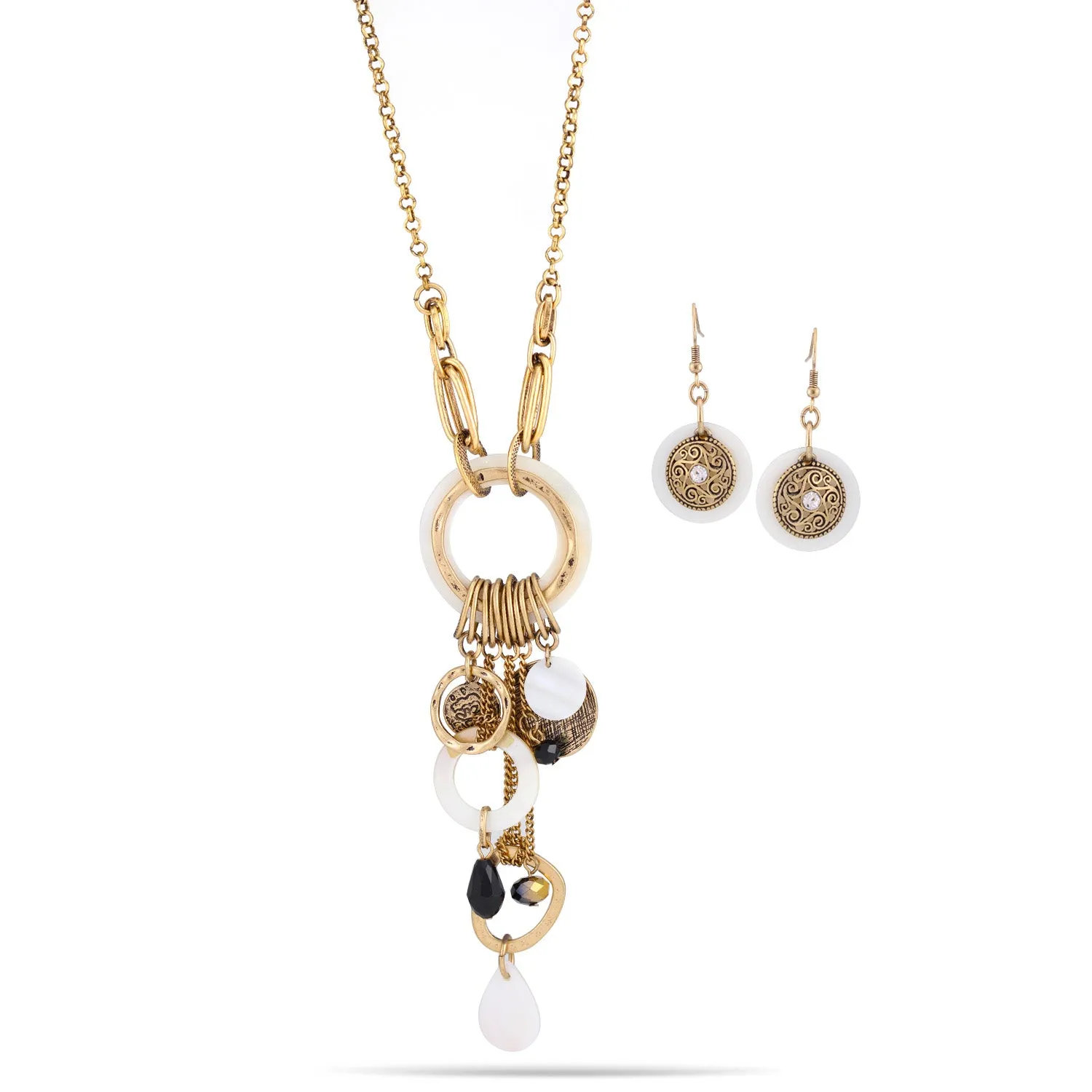 GOLD AND WHITE SHELL EARRINGS AND NECKLACES #HNN E88630GDNA (OF23)
