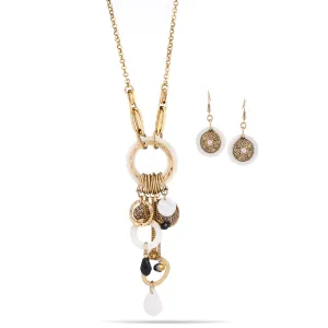 GOLD AND WHITE SHELL EARRINGS AND NECKLACES #HNN E88630GDNA (OF23)