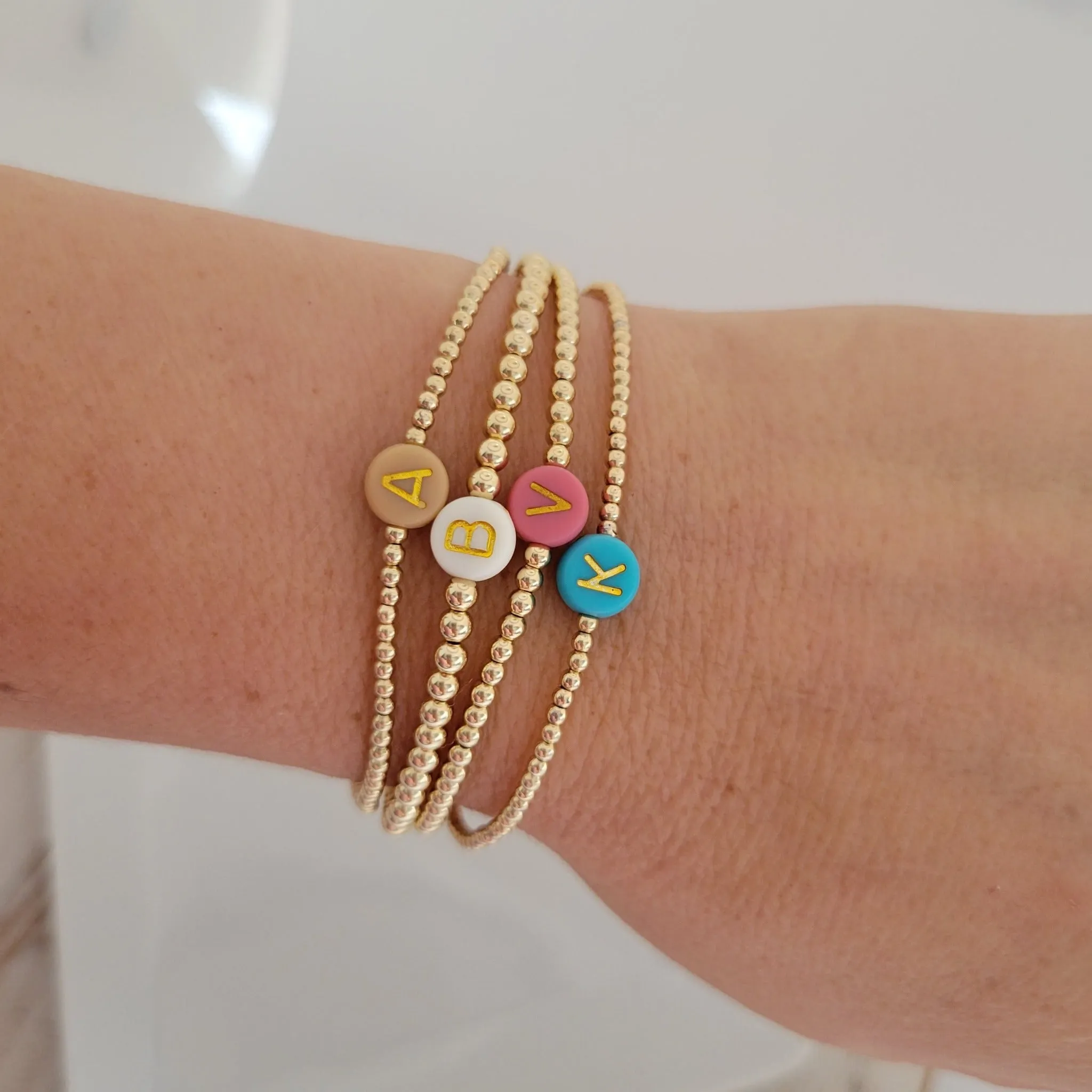 Gold Beaded Initial Layering Bracelet - 2.5mm or 3mm