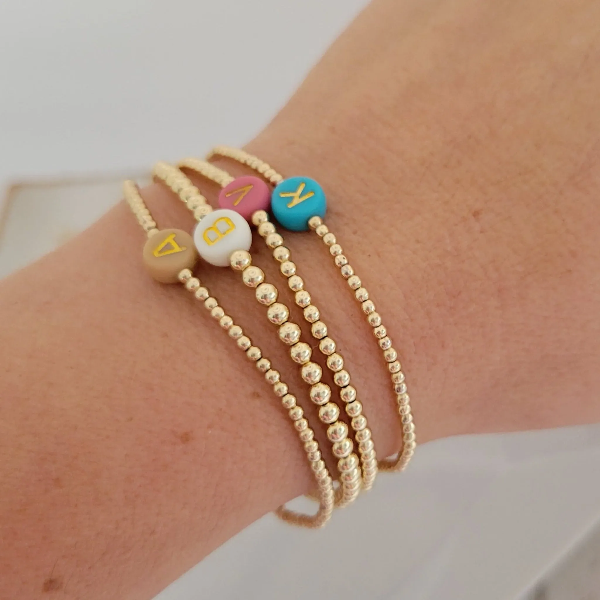 Gold Beaded Initial Layering Bracelet - 2.5mm or 3mm