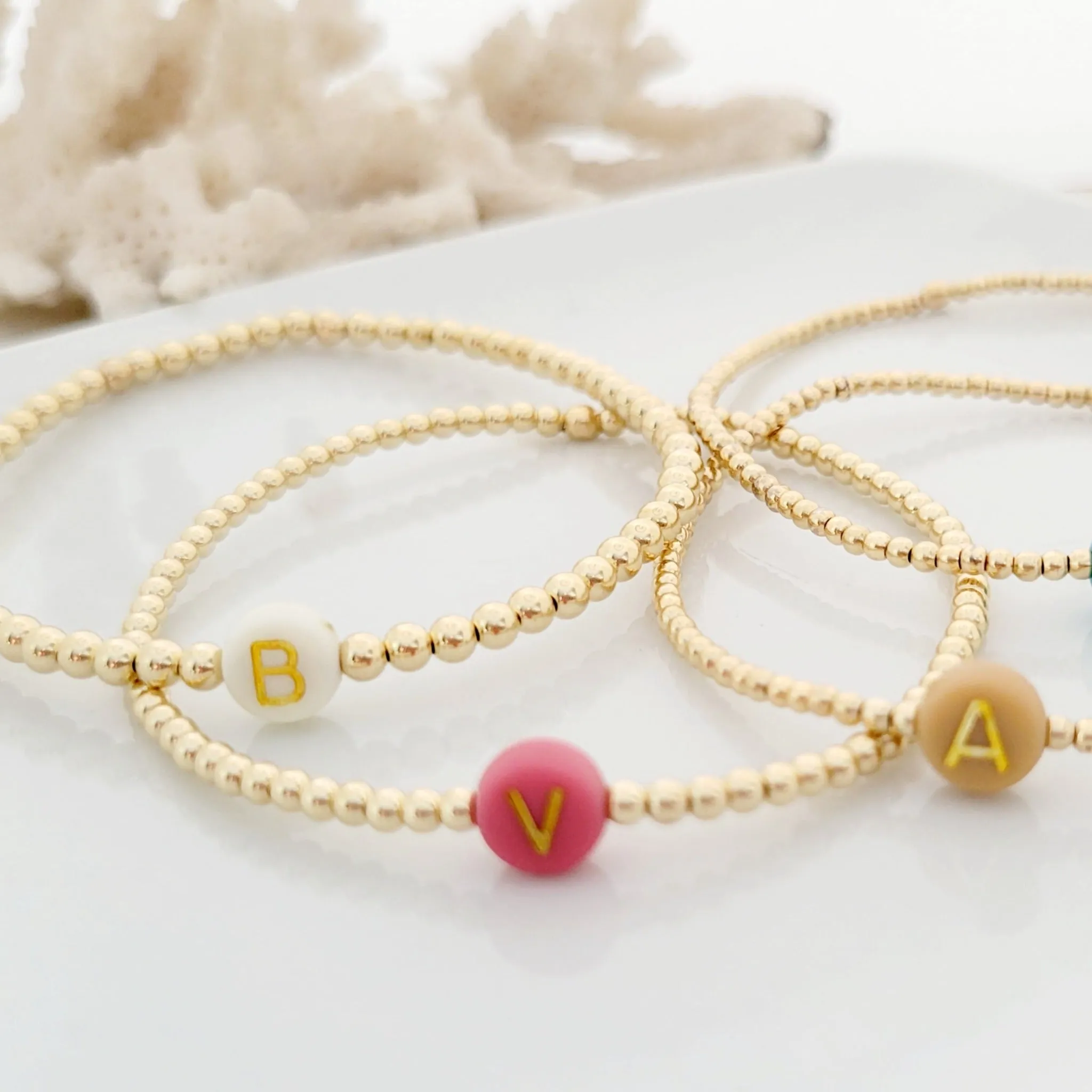 Gold Beaded Initial Layering Bracelet - 2.5mm or 3mm