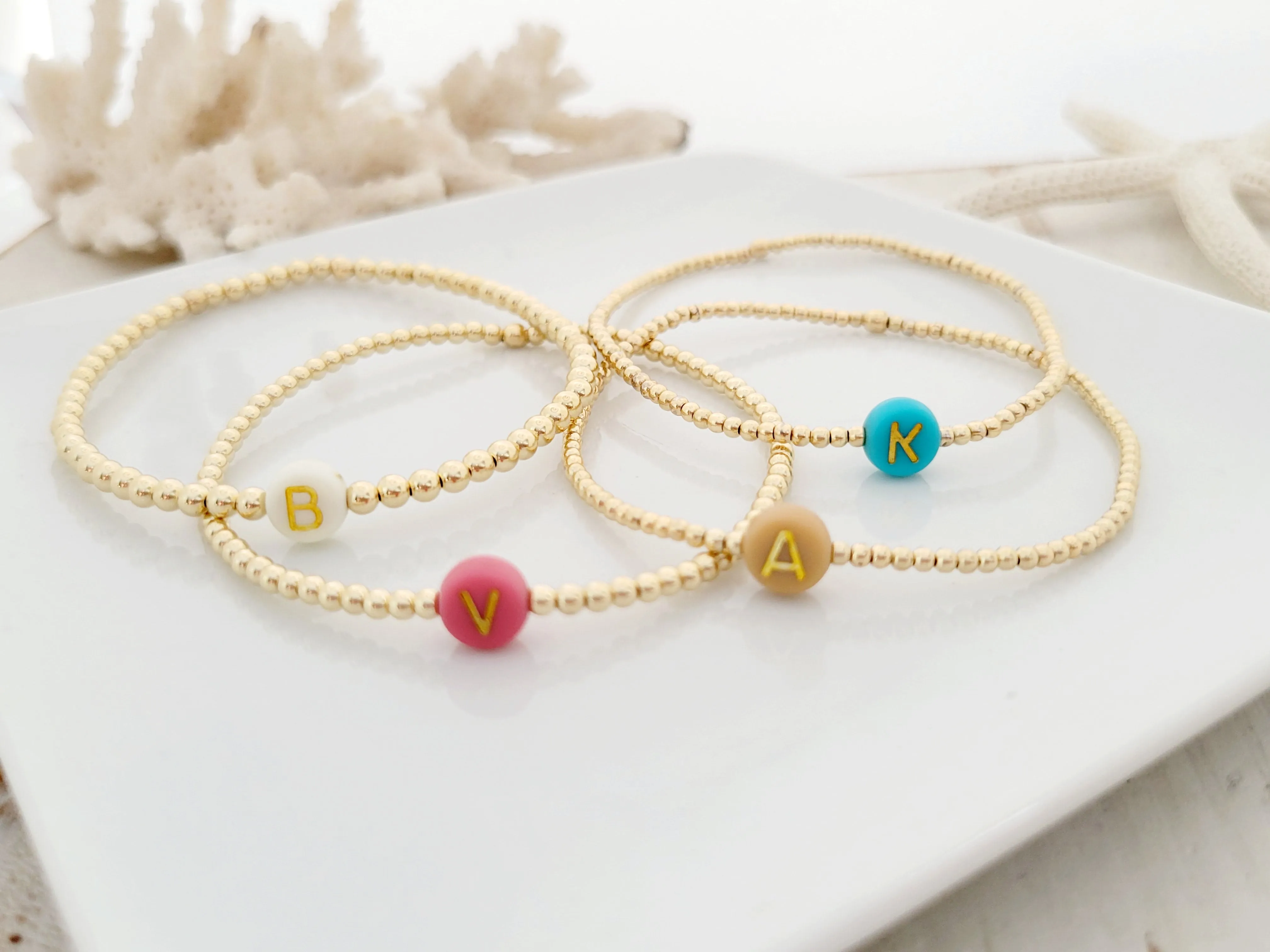 Gold Beaded Initial Layering Bracelet - 2.5mm or 3mm